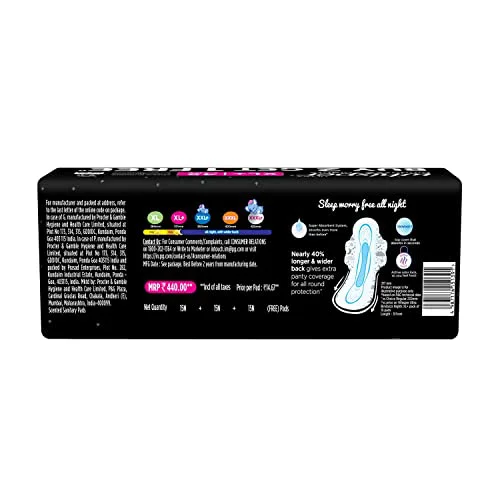 Whisper Bindazzz Night Sanitary Pads|15 thin Pads|XL+|upto 0% Leaks|40% Longer & Wider back|Dry top sheet|Long lasting coverage|Faster absorption|31.7 cm Long|With disposable wrap (Buy 2 get 1 free) 15N*3=45N - image 2