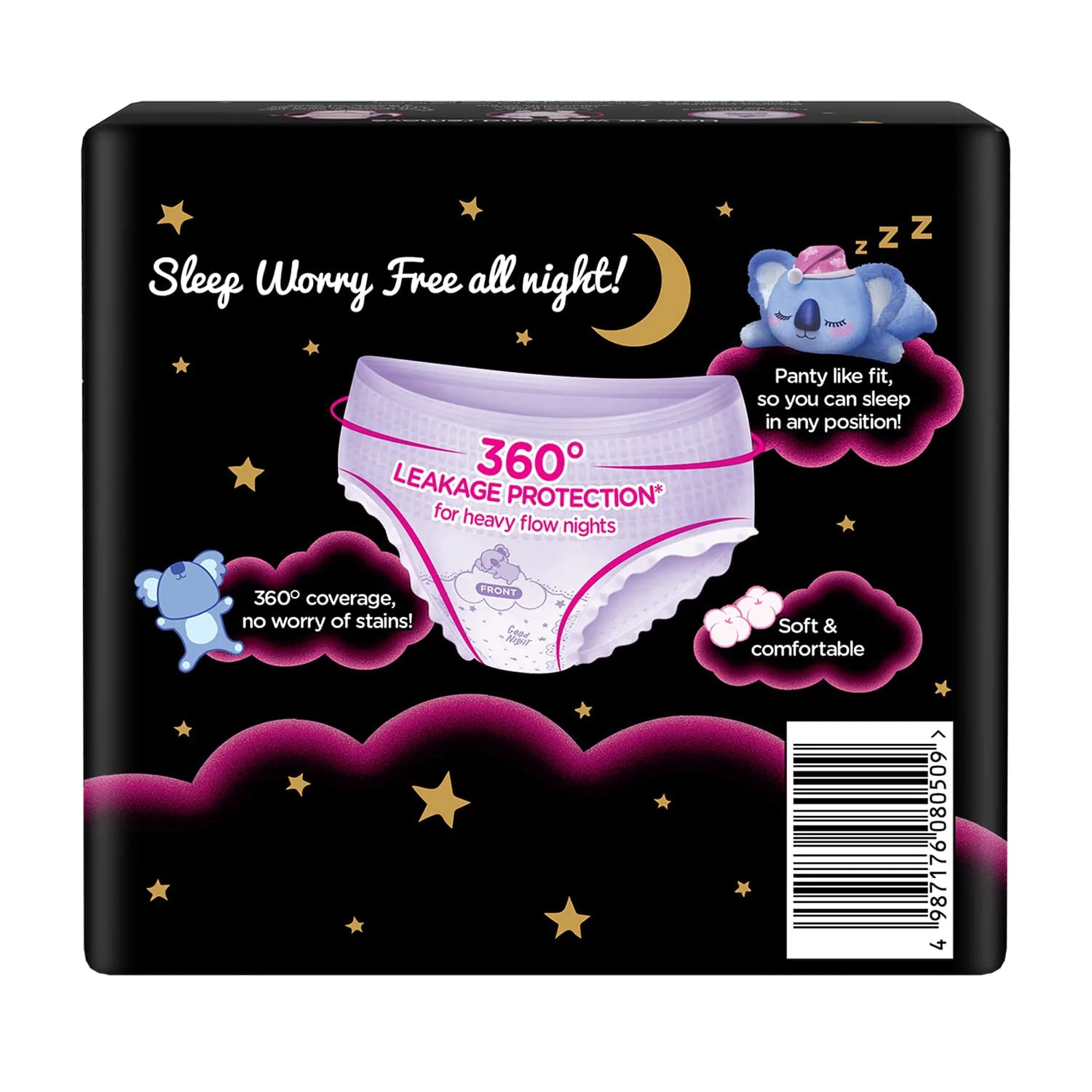 Whisper Bindazzz Night Period Panty|6 M-L Panties|upto 0% Leaks|360 degree leakage protection|Full back coverage|Suitable for Heavy Flow|Flex fit|Soft & comfortable|With disposable wrap - image 1