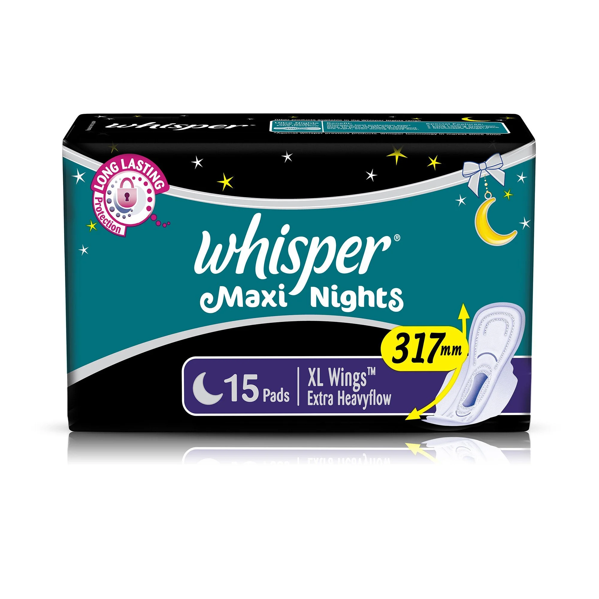 Whisper Maxi Nights Sanitary Pads for Women, XL, Pack of 15 Napkins - image 1