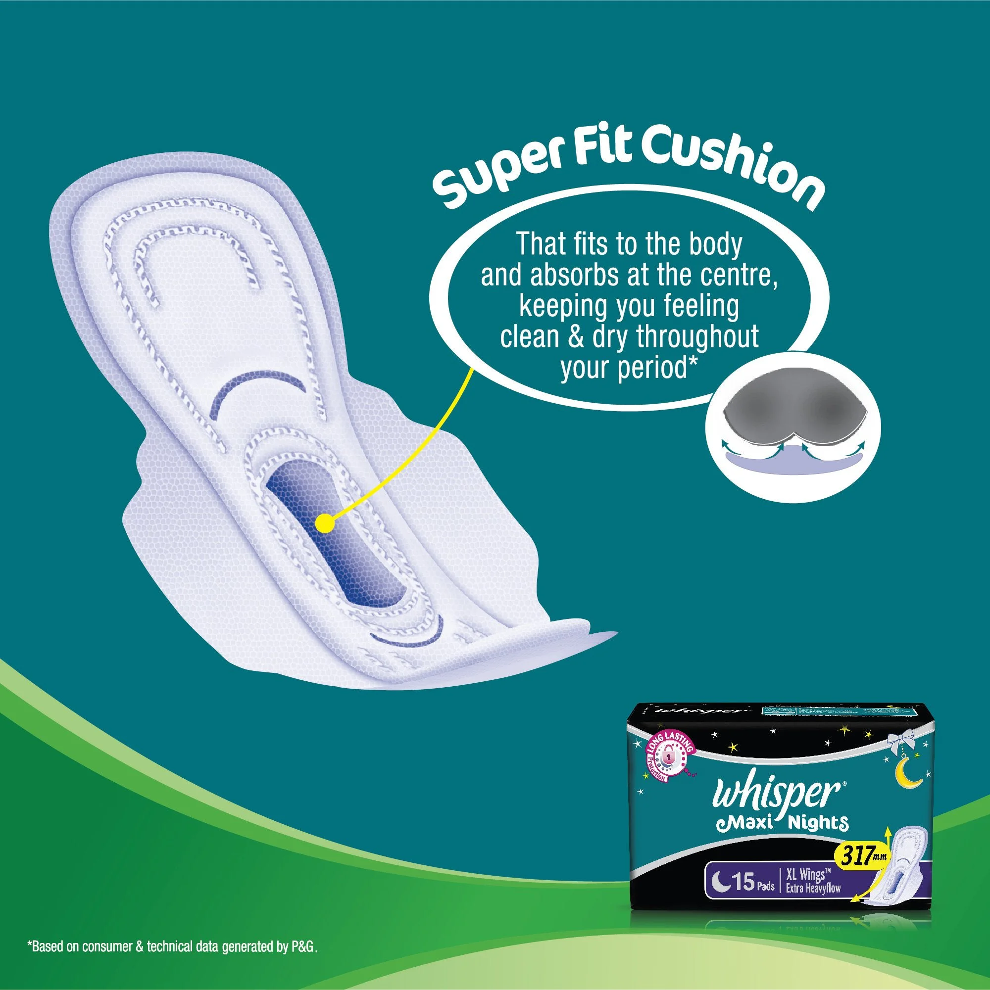 Whisper Maxi Nights Sanitary Pads for Women, XL, Pack of 15 Napkins - image 2