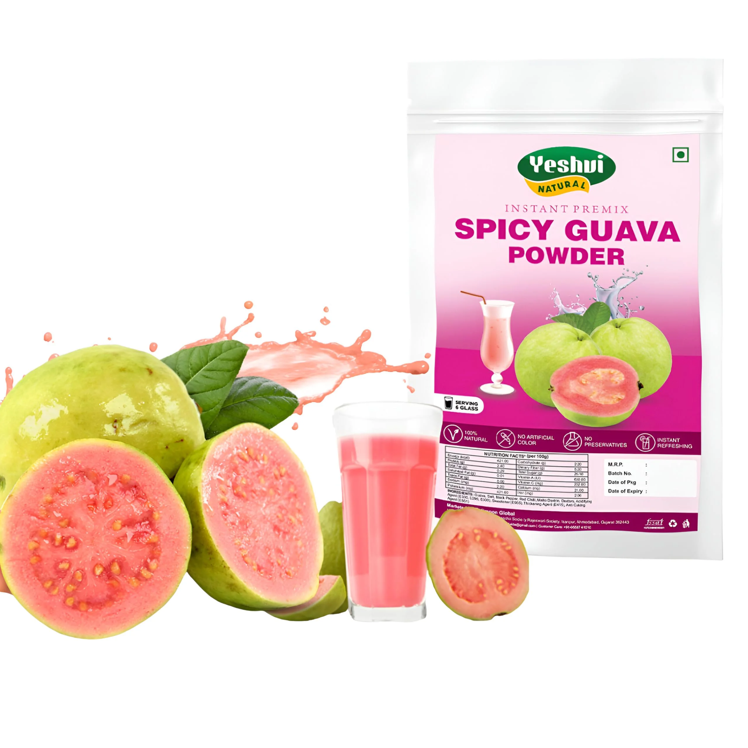 Yeshvi NATURAL Spicy Guava Powder, Instant Drink Mix Guava Powder for Juice, Cake, Jamphal for Fruit Powder make juice, 100gm - image 2