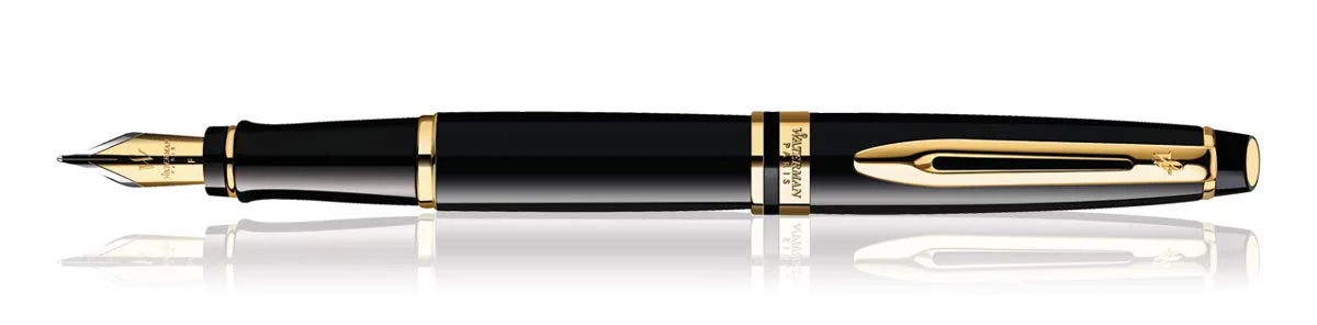 Waterman Expert Gold Trim Fountain Pen, Fine Nib (Black) - image 1