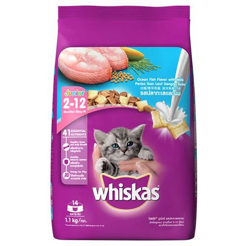 Whiskas Kitten Dry Cat Food (2-12 Months), Ocean Fish with Milk Flavour, 3kg Pack