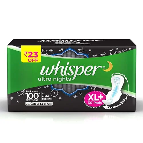 Whisper Bindazzz Night Sanitary Pads|Pack of 30 thin Pads|XL+|upto 0% Leaks|40% Longer & Wider back|Dry top sheet|Long lasting coverage|Faster absorption|31.7 cm Long|With disposable wrap - image 2