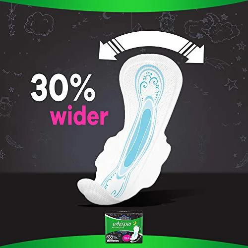 Whisper Bindazzz Night Sanitary Pads|Pack of 30 thin Pads|XL+|upto 0% Leaks|40% Longer & Wider back|Dry top sheet|Long lasting coverage|Faster absorption|31.7 cm Long|With disposable wrap - image 1