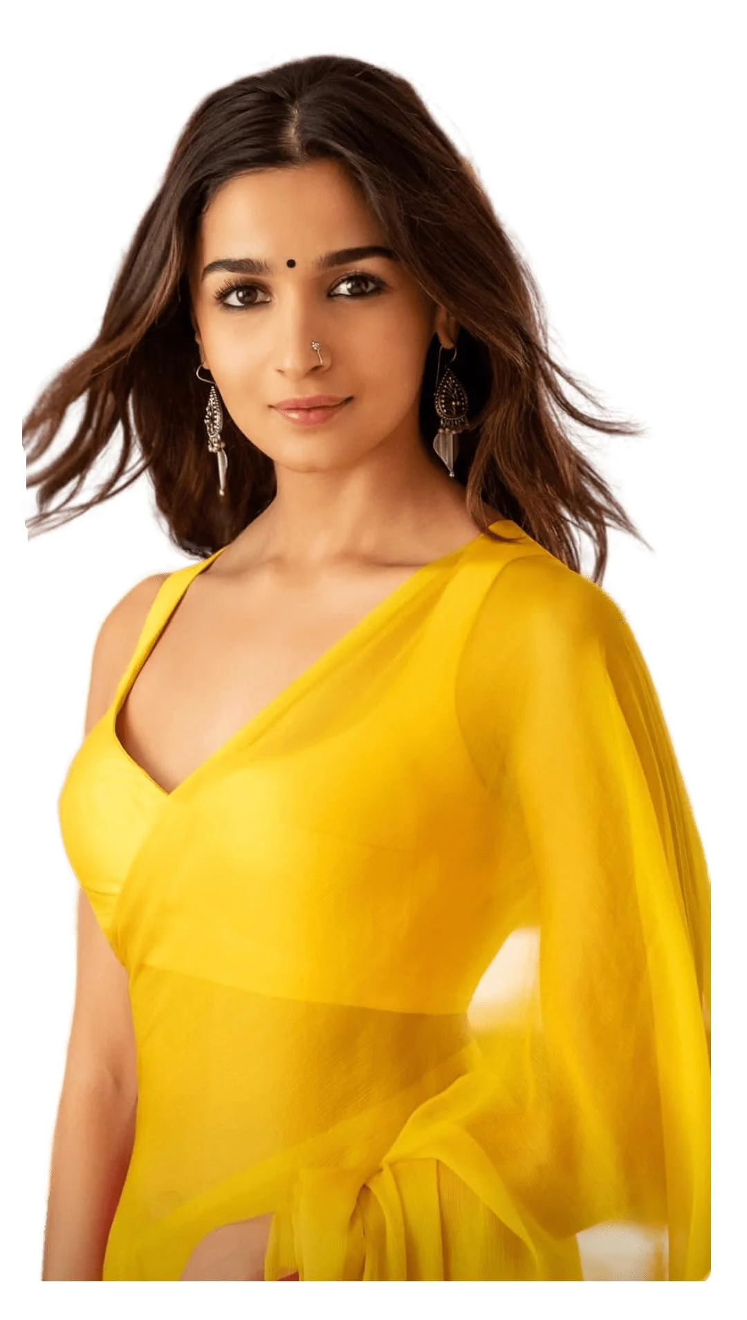 StyleScope Women's Plain Pure Georgette Saree With Unstitched Blouse Piece (Rocky Rani Yellow_Yellow_Free Size) - image 2