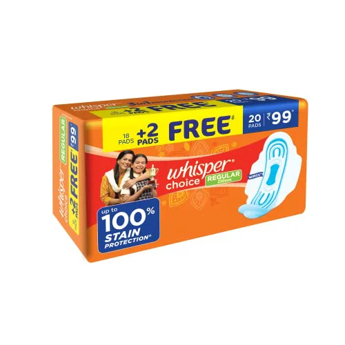 Whisper Choice Sanitary Regular Pads for Women, Regular, Pack of 20 Napkins - image 1