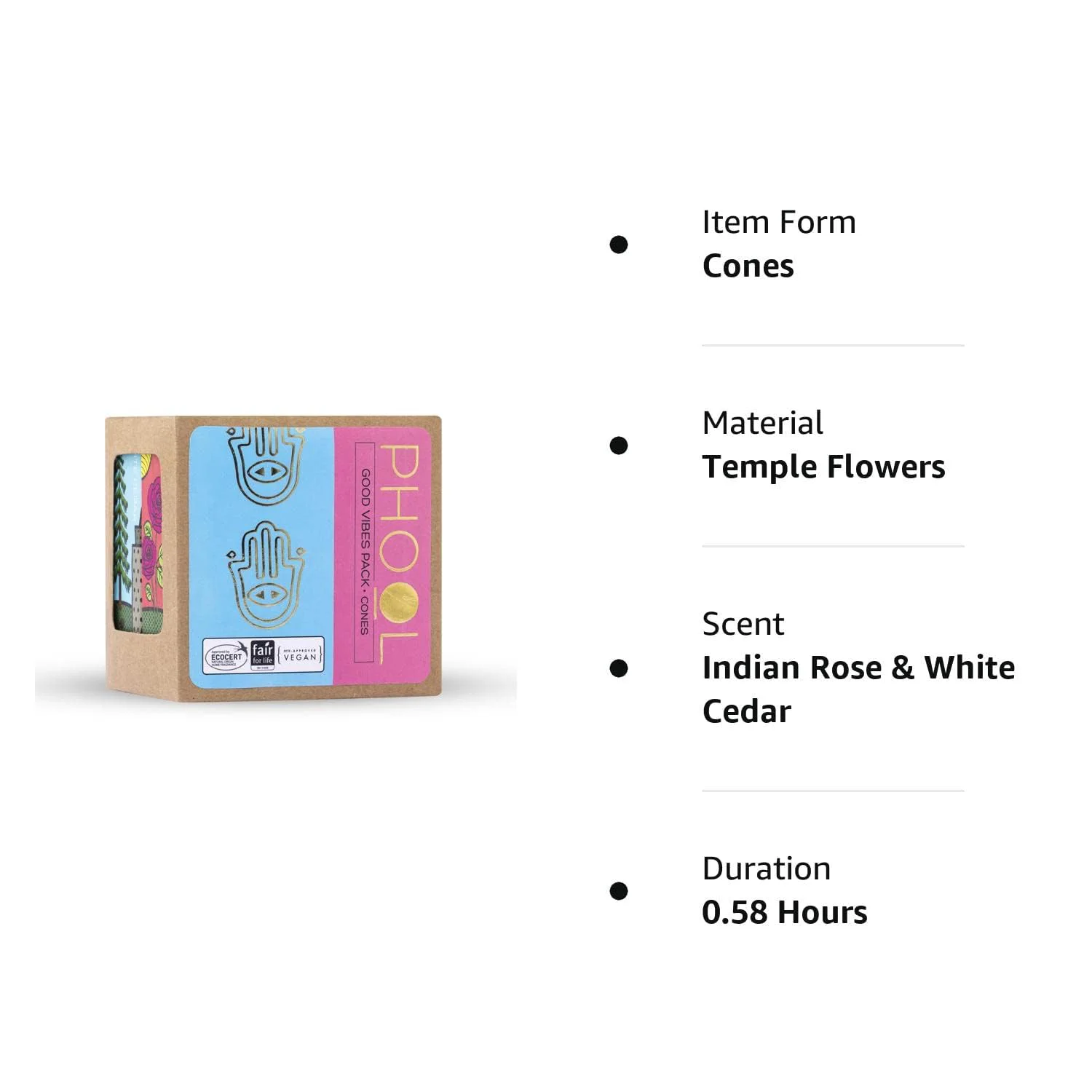 PHOOL LUXURY INCENSE Good Vibes Pack Of 80 Natural Dhoop Cones | Indian Rose & White Cedar | Special Pack Of 80 Dhoop Cones For Pooja - 500 Gms | Sulphur & Charcoal Free - image 2