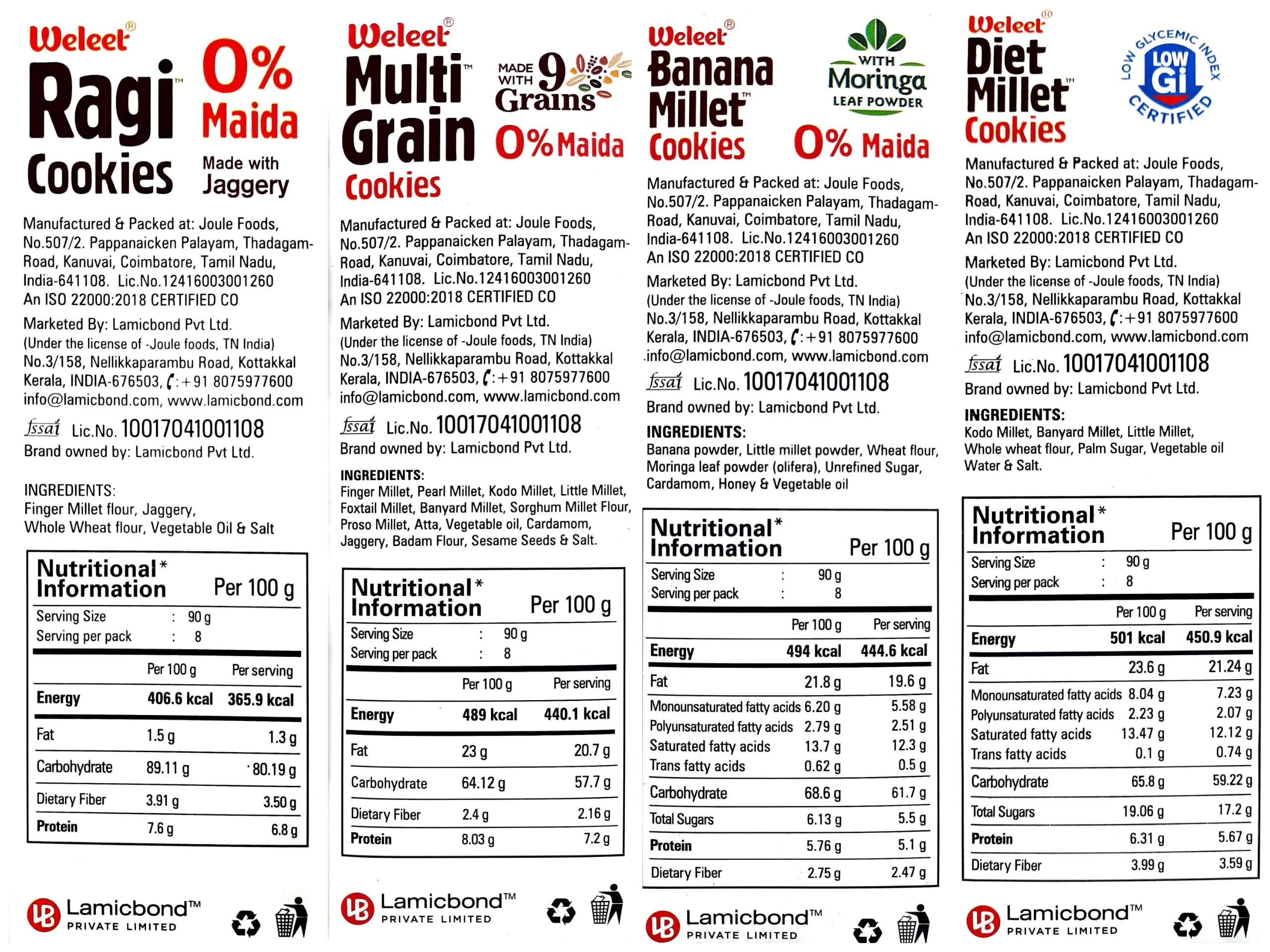 Weleet Assorted Pack Of Multi Grain, Millet, Ragi & Banana Millet Digestive Cookies|Home/Office Snack|Free Of White Sugar & White Flour|100% Natural & Healthy (4 Flavours-360 Gm) - image 2