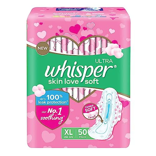 Whisper Ultra Skinlove Soft Sanitary Pads for Women|50 thin Pads|XL|Cottony soft|our #1 Softness|Soft top sheet|Irritation free |28.4 cm Long|With disposable wrap - image 1
