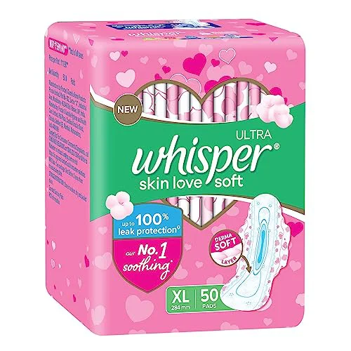 Whisper Ultra Skinlove Soft Sanitary Pads for Women|50 thin Pads|XL|Cottony soft|our #1 Softness|Soft top sheet|Irritation free |28.4 cm Long|With disposable wrap - image 2
