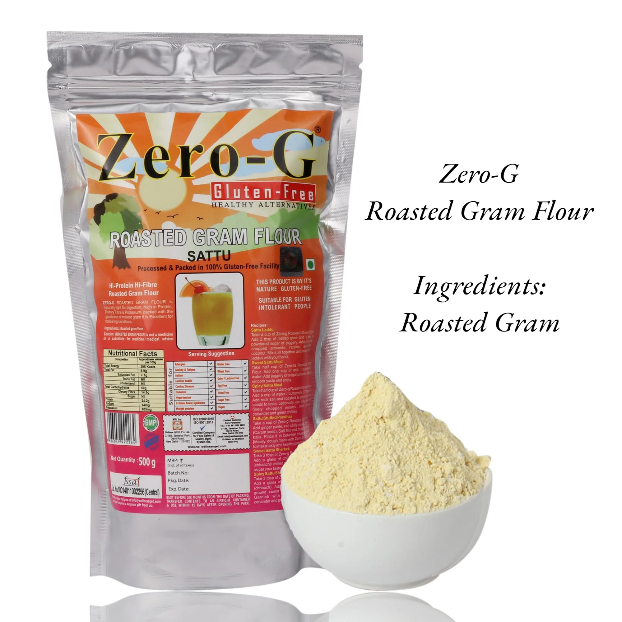 Zero-G Gluten-free Sattu (500g Pack) - High-Protein Hi-fibre Meal | Traditional Indian Wholesome Food/Drink | Gluten-Free Goodness | Promotes Digestive Health | Supports Healthy Gut - image 1