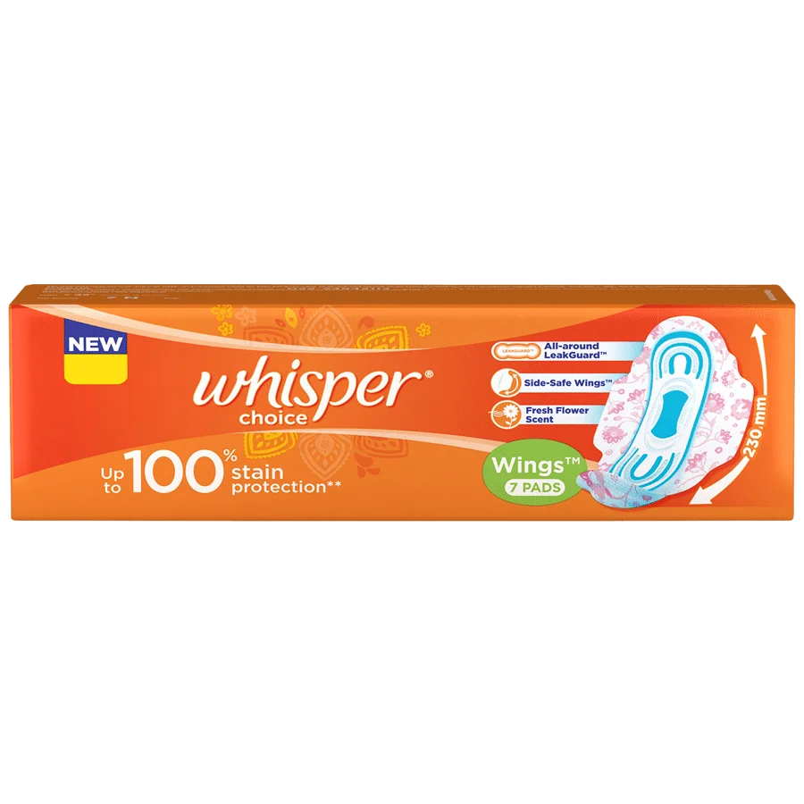 Whisper Choice Sanitary Pads - With Fresh Flower Scent, Protects From Stains, 7 Pcs