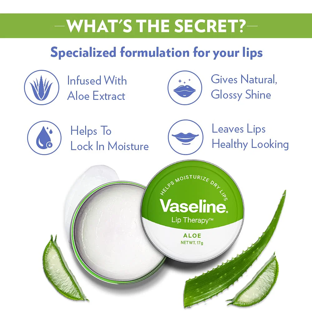 Vaseline Lip Tins Aloe|| 17g | Infused with Aloe Extracts for Lip Hydration & Natural Shine - image 2