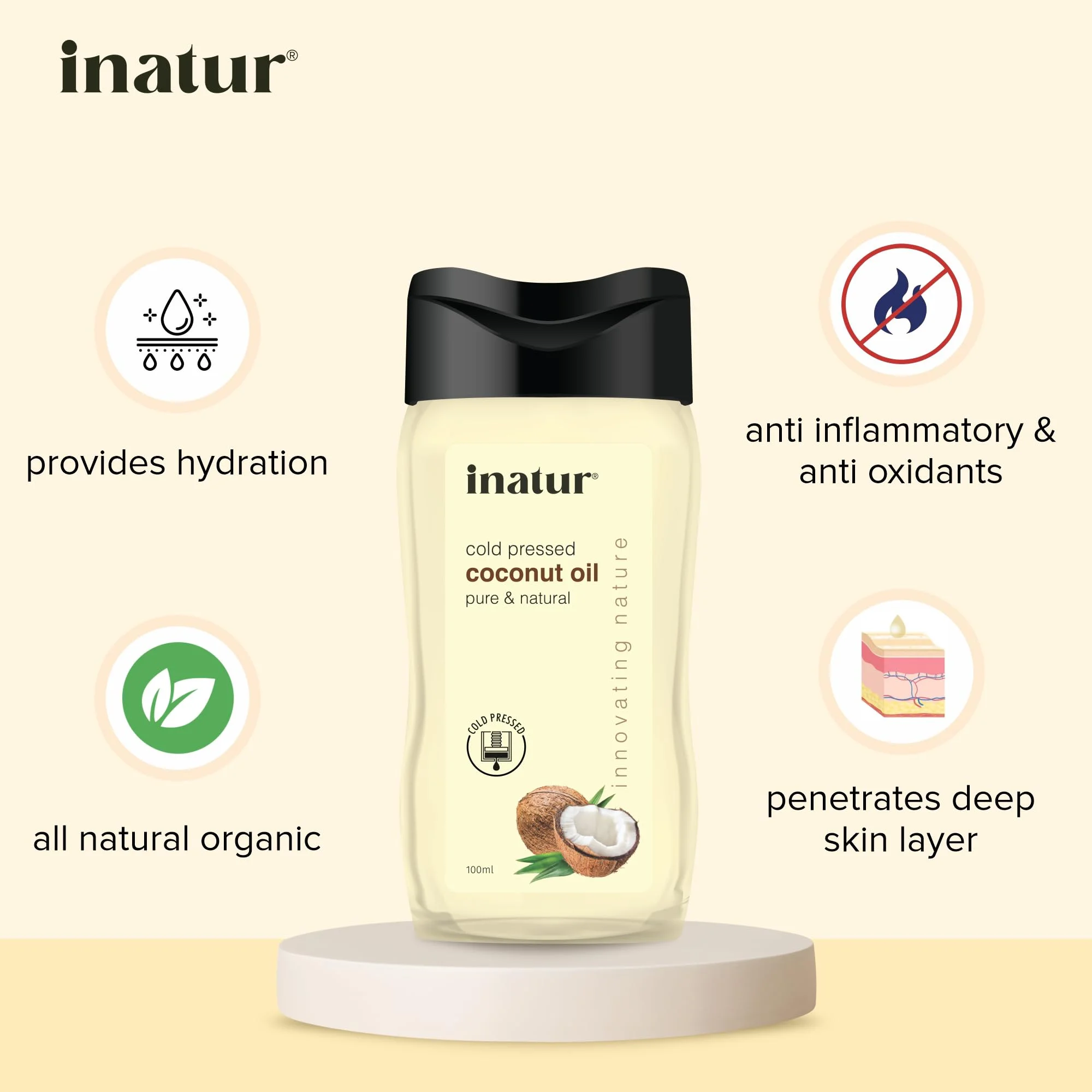 inatur Coconut Oil 100ml - 100% Pure, Virgin, Cold Pressed & Organic | Coconut Oil for Hair, Body & Skin Care | Pure Coconut Oil for Skin, Organic Coconut Oil for Skin, Suitable for All Skin Types - image 2
