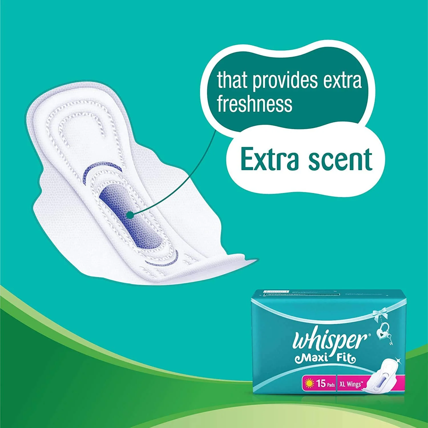 Whisper Maxi Fit Sanitary Pads Large Wings - 15 Piece Pack - image 1
