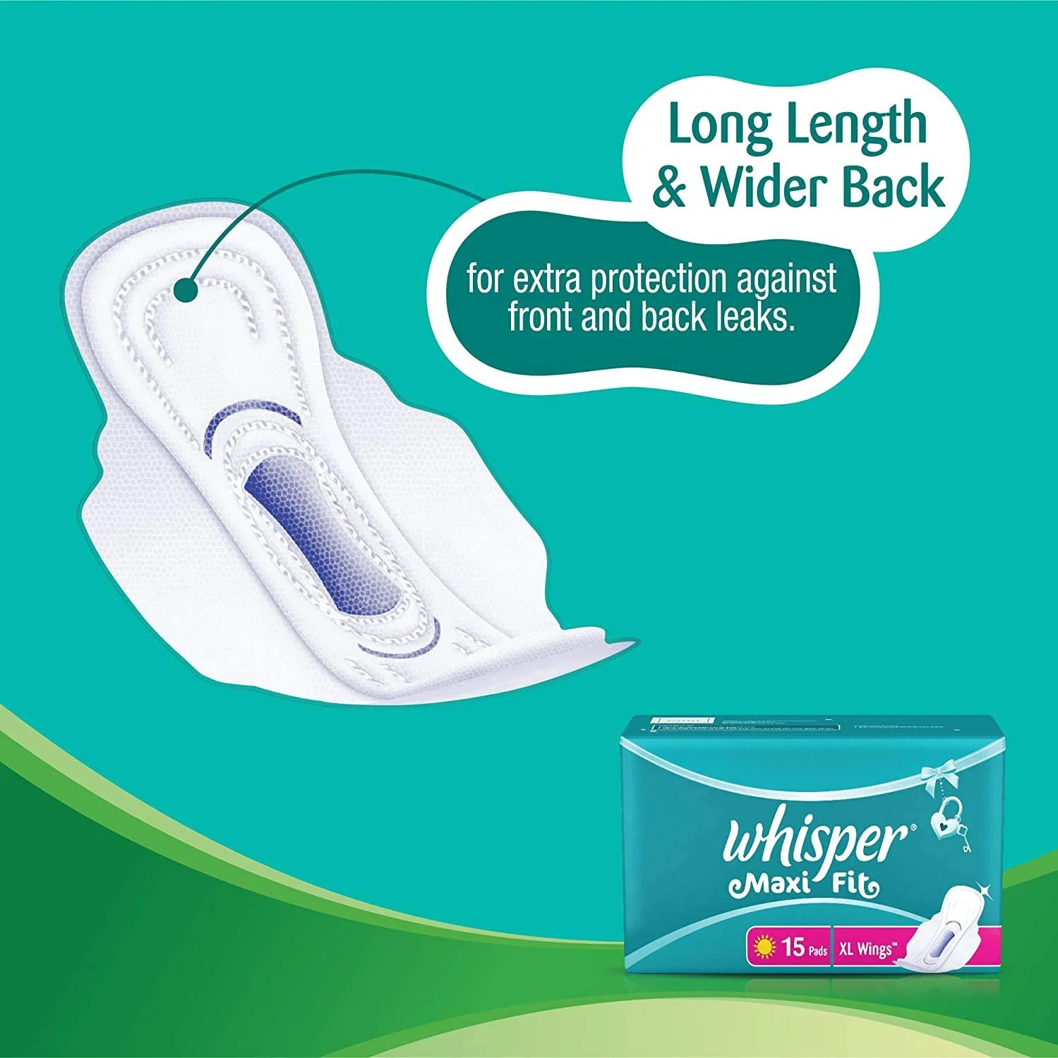 Whisper Maxi Fit Sanitary Pads Large Wings - 15 Piece Pack - image 2