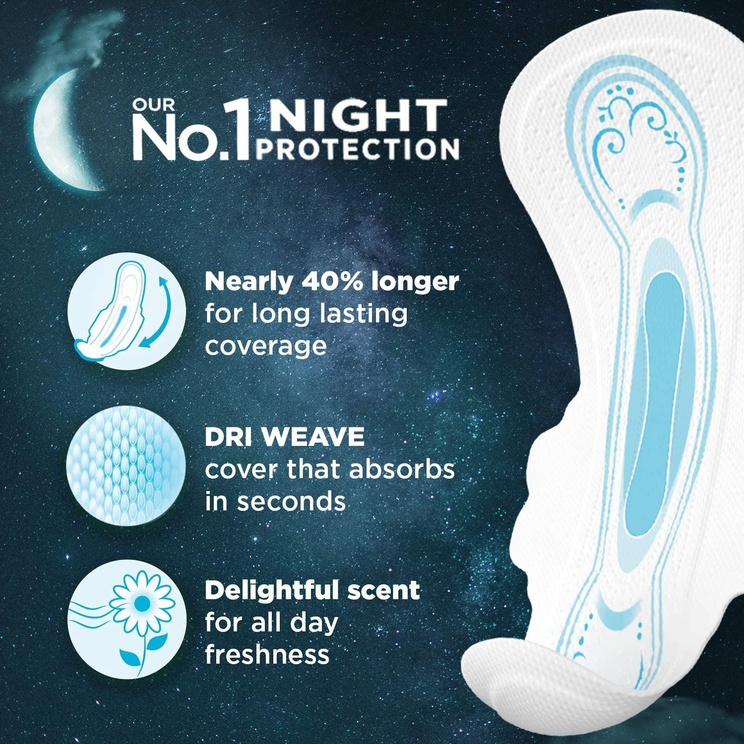 Whisper Bindazzz Night Sanitary Pads|Pack of 16 thin Pads|XXL+|upto 0% Leaks|60% Longer & Wider back|Dry top sheet|Long lasting coverage|Faster absorption|36 cm Long|With disposable wrap - image 2