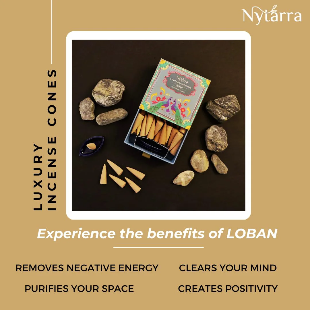 Nytarra's Loban Luxury Incense Cones | 40 pcs | Special Ceramic Holder | Dhoop Cones for Fragrance | Dhoop Cones for Pooja, Home, Office, Aromatherapy & Meditation - image 1
