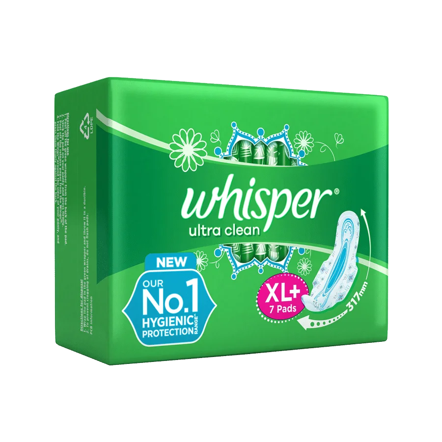 Whisper Sanitary Pads - Ultra Clean XL+ Wings, 7 Pads