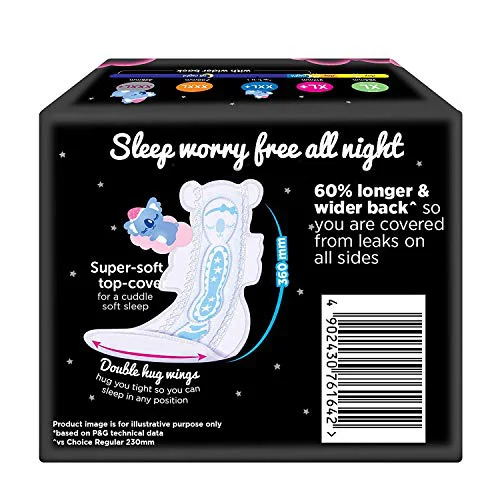 Whisper Bindazzz Night Koala Soft Sanitary Pads|Pack of 8 Pads|XXXL+|upto 0% Leaks|85% Longer & wider back|Super Soft topsheet|Double hug wings|Irritation free|42.5 cm Long|With disposable wrap - image 2