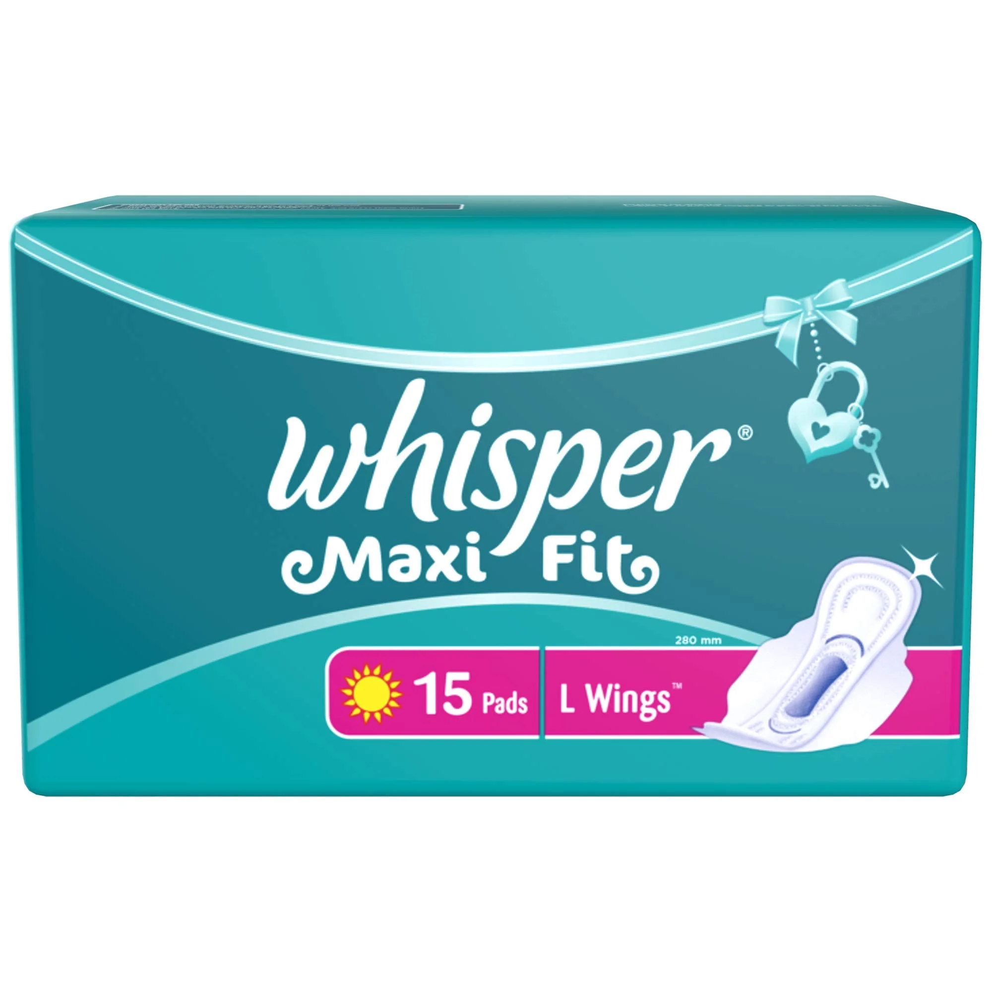 Whisper Maxi Fit Sanitary Pads - Large Wings (15 Piece Pack)