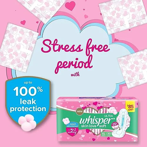 Whisper Ultra Skinlove Soft Sanitary Pads for Women|30 thin Pads|XL|Cottony soft|our #1 Softness|Soft top sheet|Irritation free |28.4 cm Long|With disposable wrap - image 2