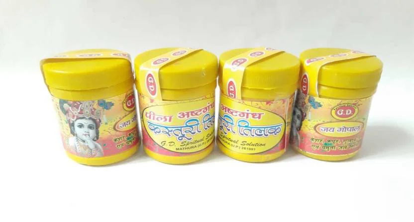 G.D.spiritual solutions Kastoori Tilak Astgandh Chandan Powder Teeka (Yellow), 1N