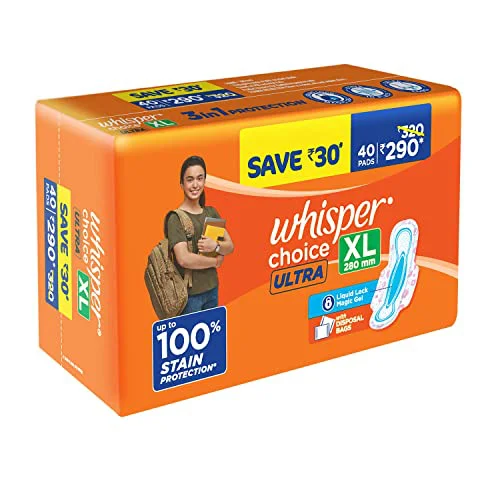 Whisper Choice Sanitary Pads with Wings for Women, XL, 40s Napkins - image 2