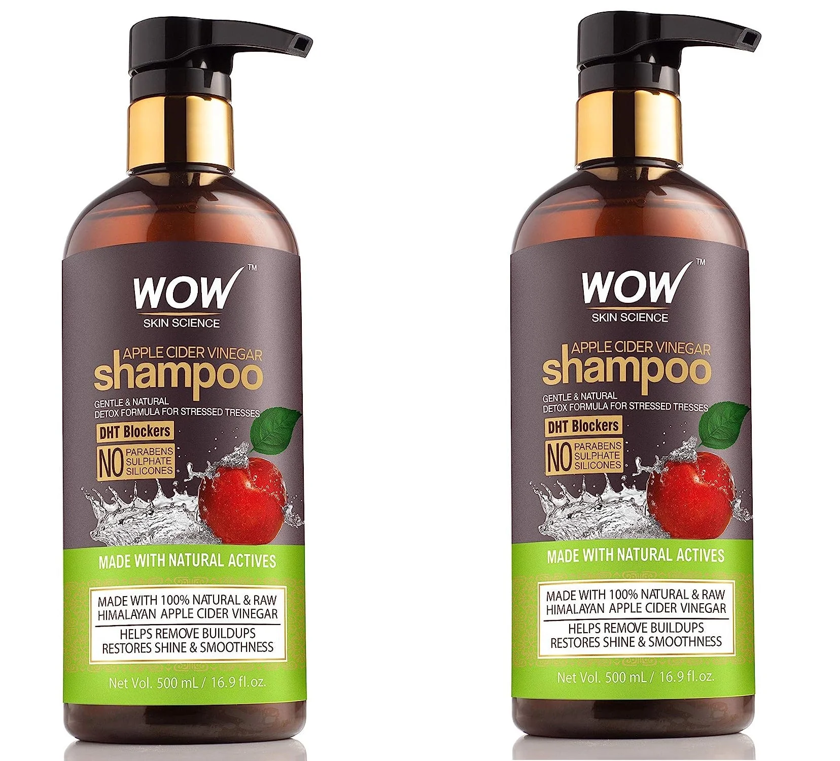 WOW Skin Science Apple Cider Vinegar Shampoo - 1L / 33.81 fl oz (Pack of 500ml x2)