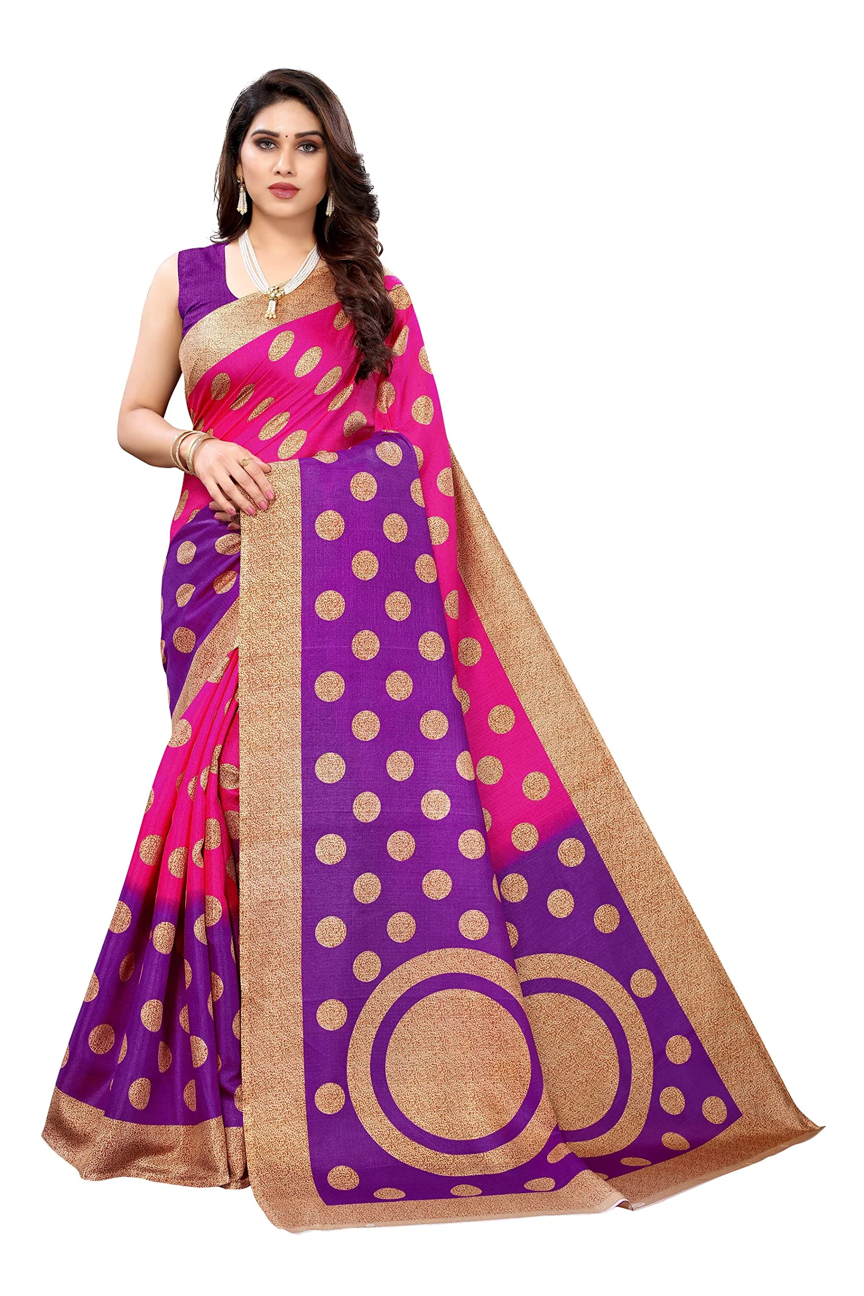 Tarshika Women's Art Silk Printed Saree With Blouse Piece(KORA PINK_Free Size) - image 2