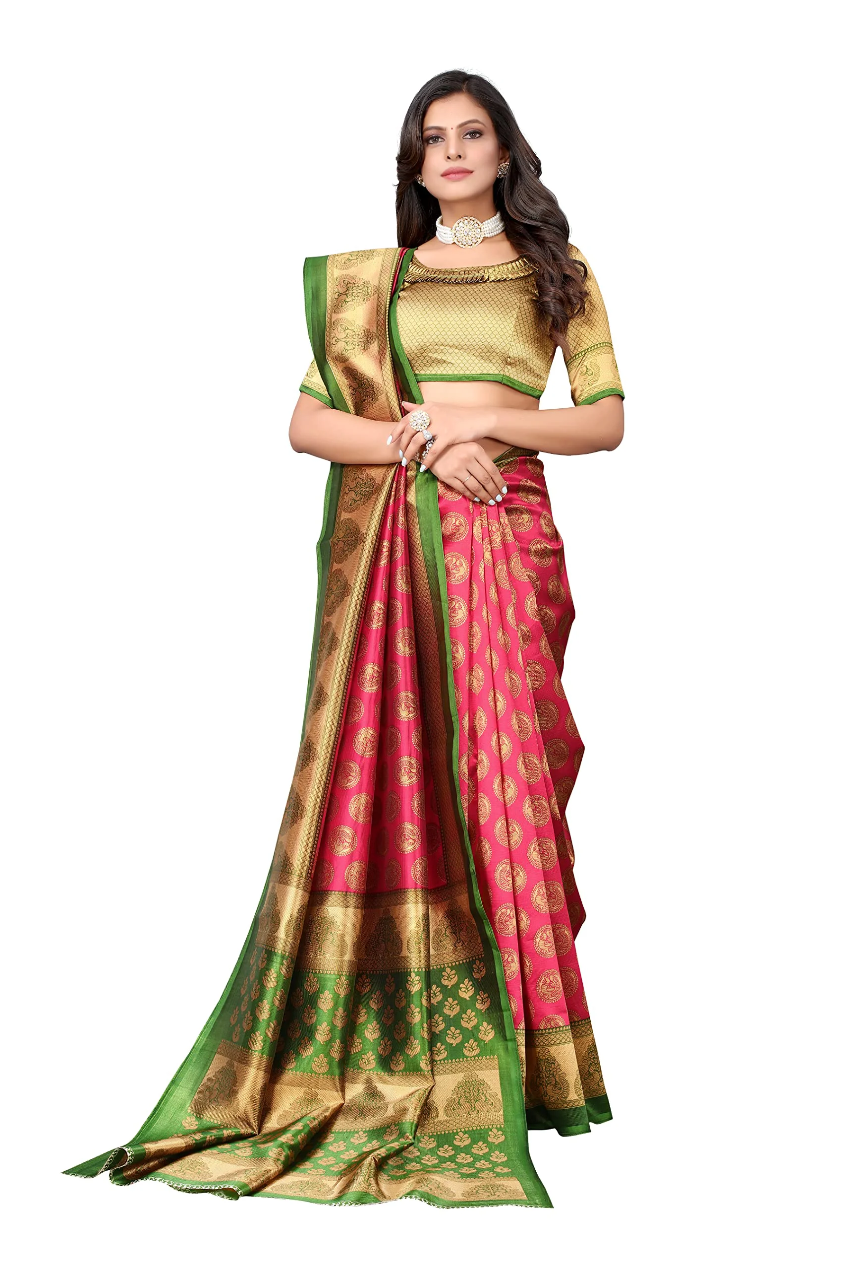 Tarshika Womens Art Silk Printed Saree With Blouse Piece(ALIFA PINK_Free Size) - image 1