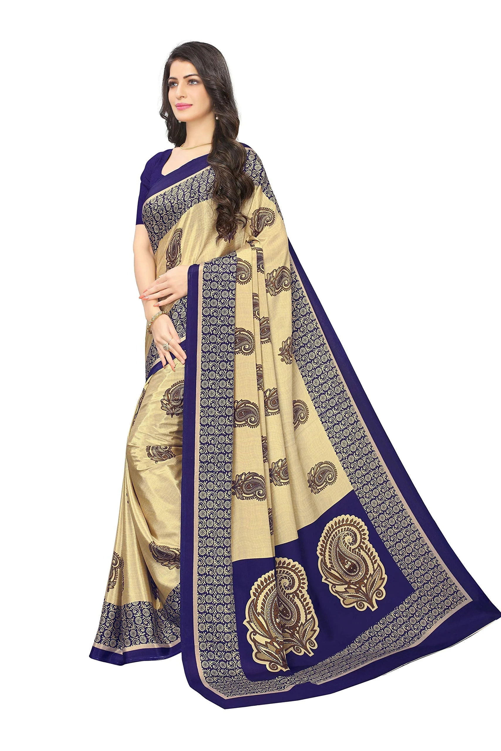 Vimla Women's Beige Turkey Art Silk Uniform Saree with Blouse Piece (7012 Beige_Free Size) - image 2