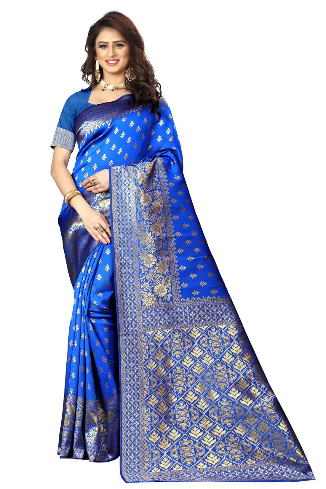 Sugathari Women's Banarasi Saree Pure Kanjivaram Silk Saree Soft new ladies 2023 Design Wear Pattu Sarees Latest Cotton Party Sari collections With Blouse Piece for Wedding sadi (PARI 73 R BLUE) - image 2