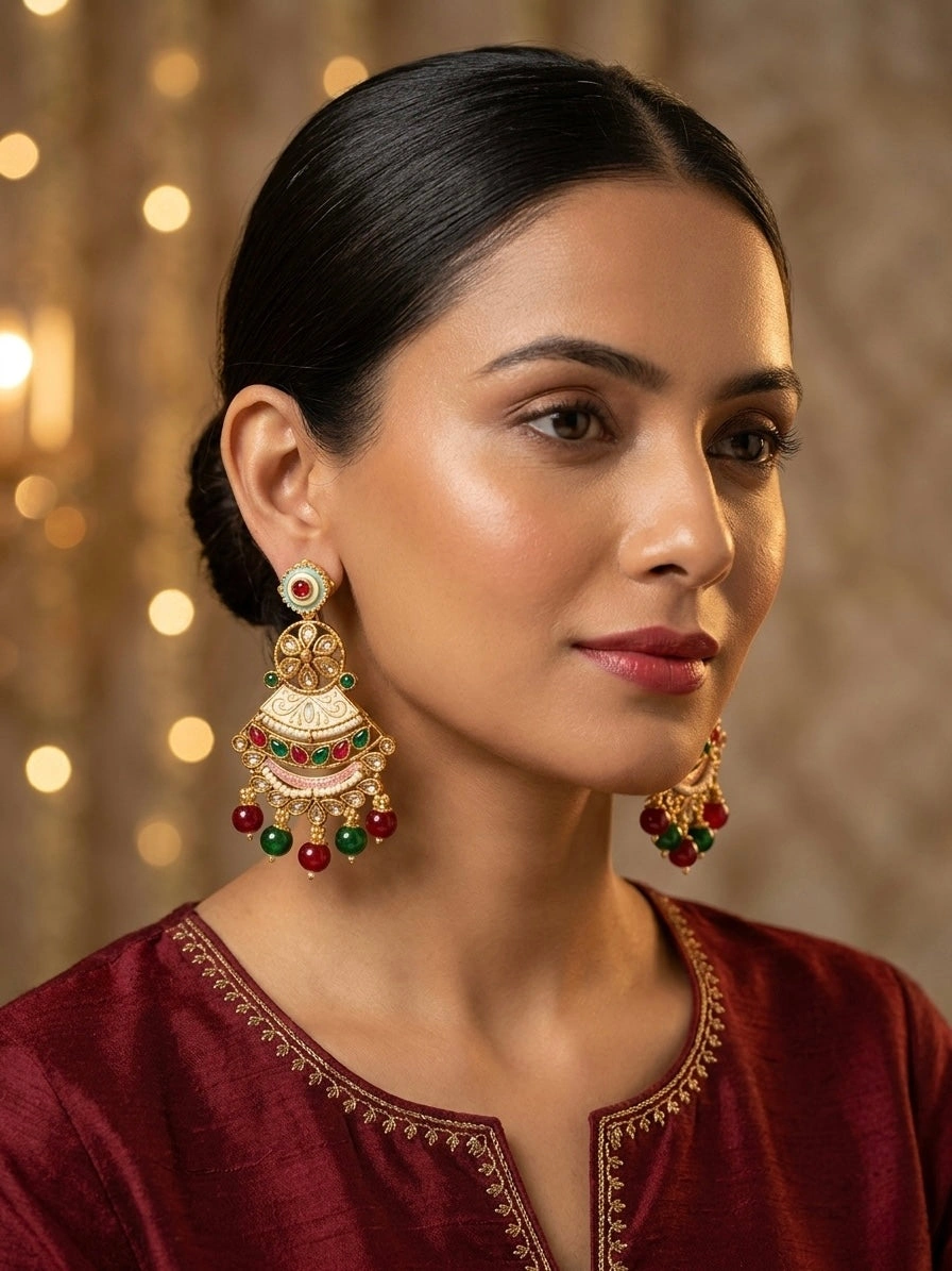 Traditional Kundan Chandbali Earrings