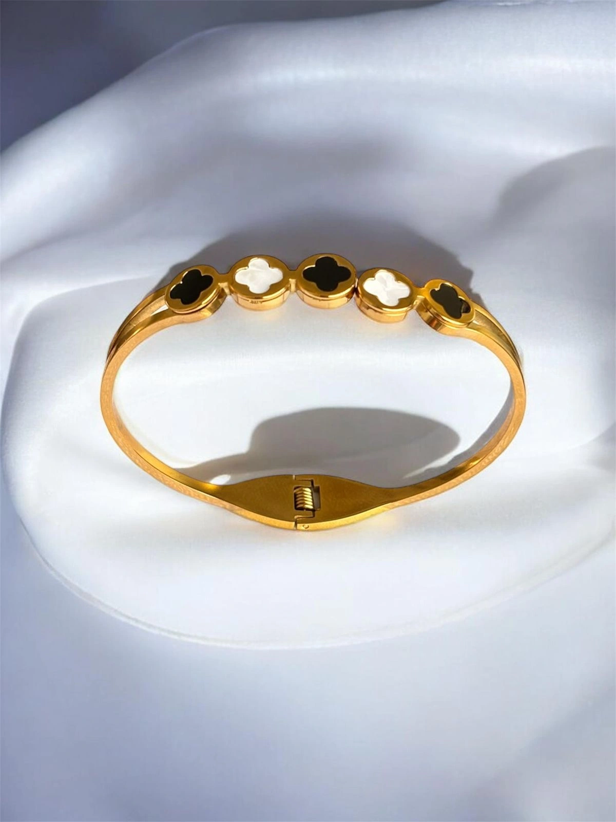 Gold Clover Enamel Bangle Bracelet