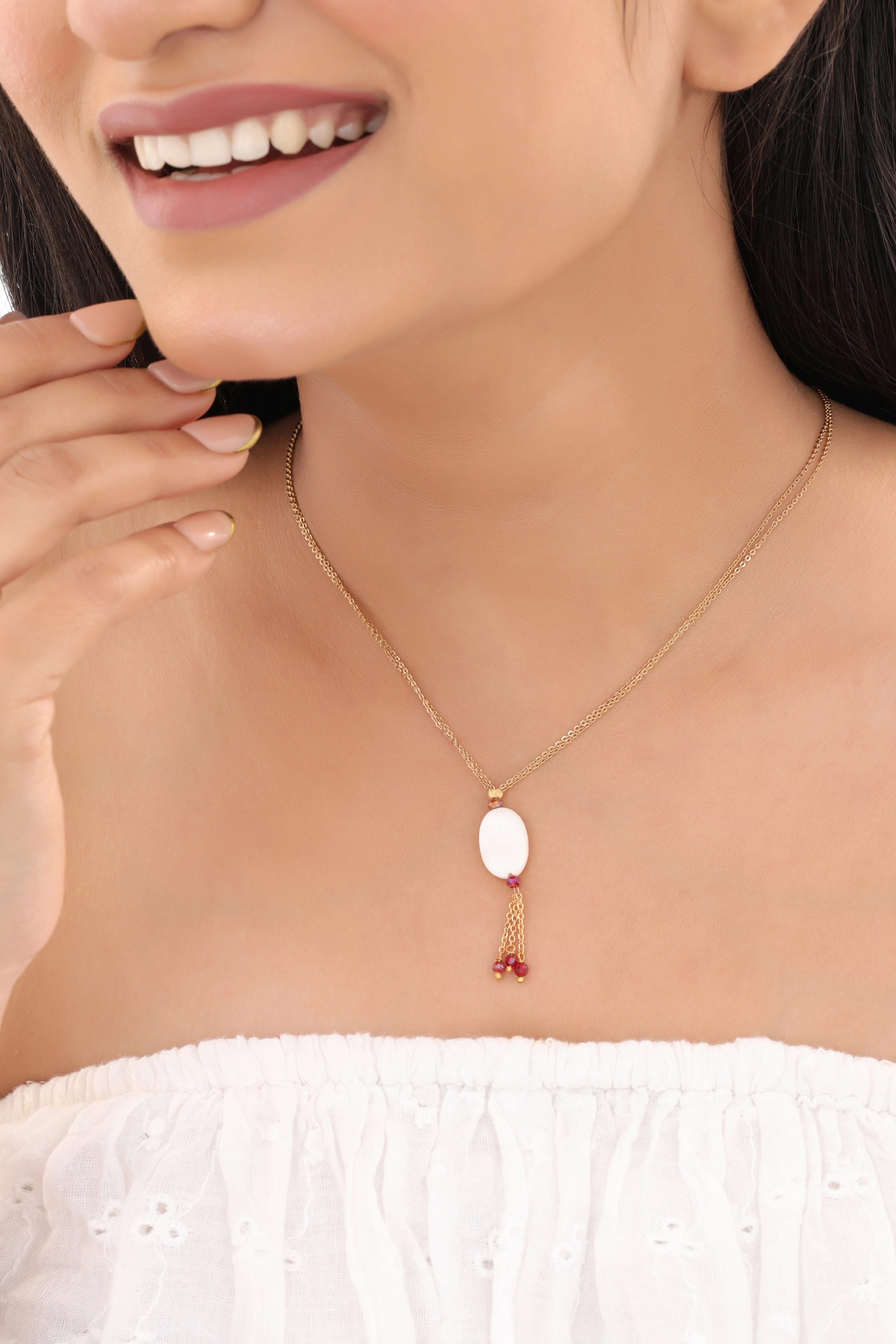 High Gold white Ovel Beads Hanging Fancy Steel Chain