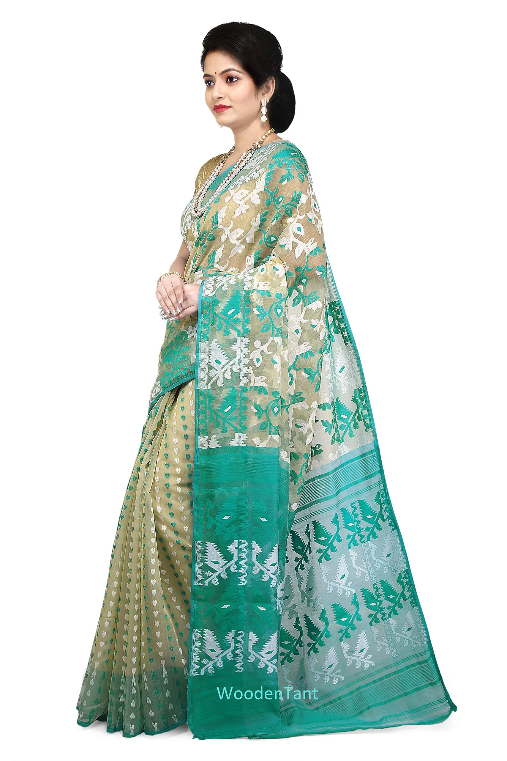 WoodenTant Women’s Soft Cotton Silk Dhakai Jamdani Saree In Multicolor without blouse piece - image 1
