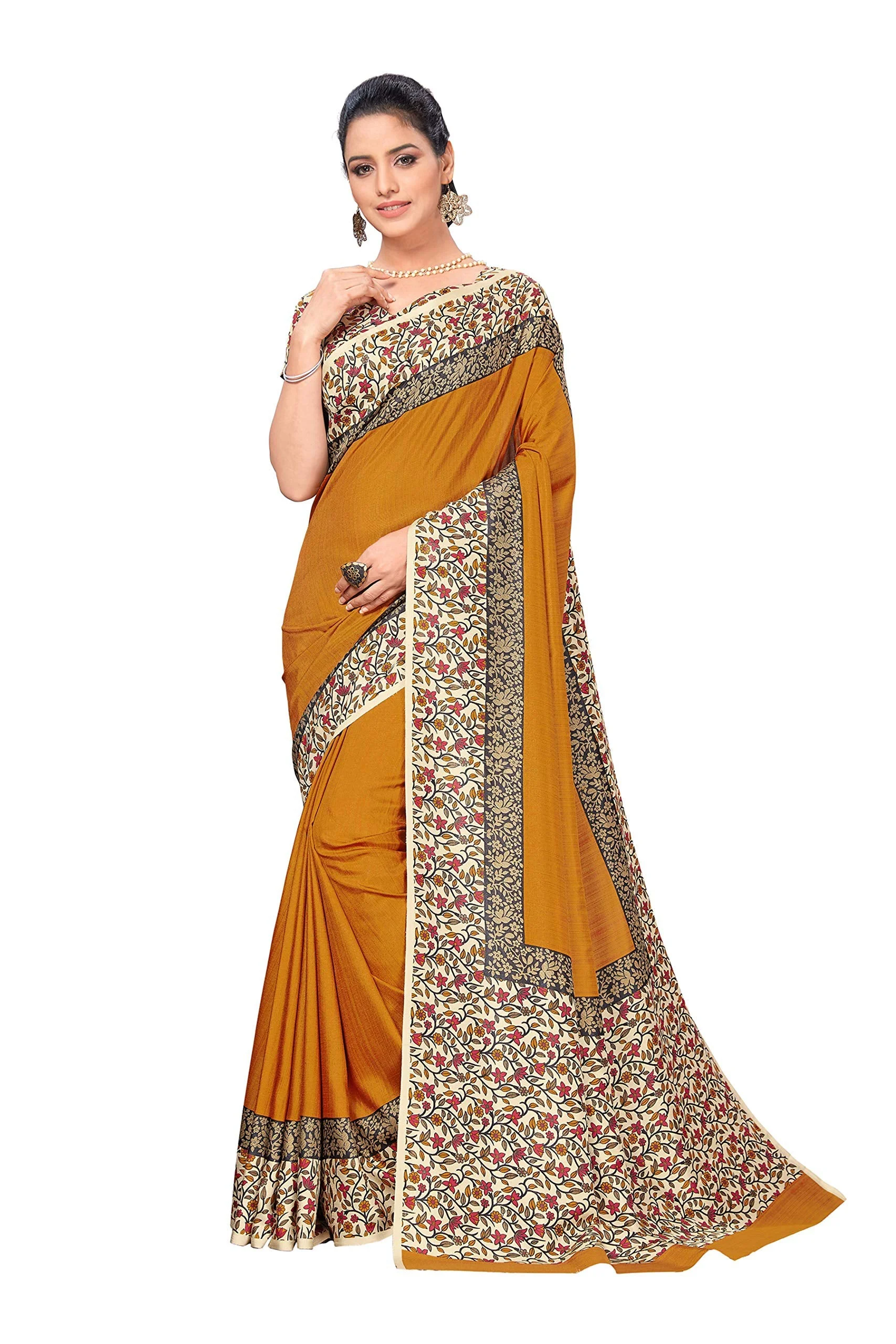 Vimla Women's Mustard Malgudi Art Silk Uniform Saree with Blouse Piece (Mustard; 2123_Free Size) - image 2