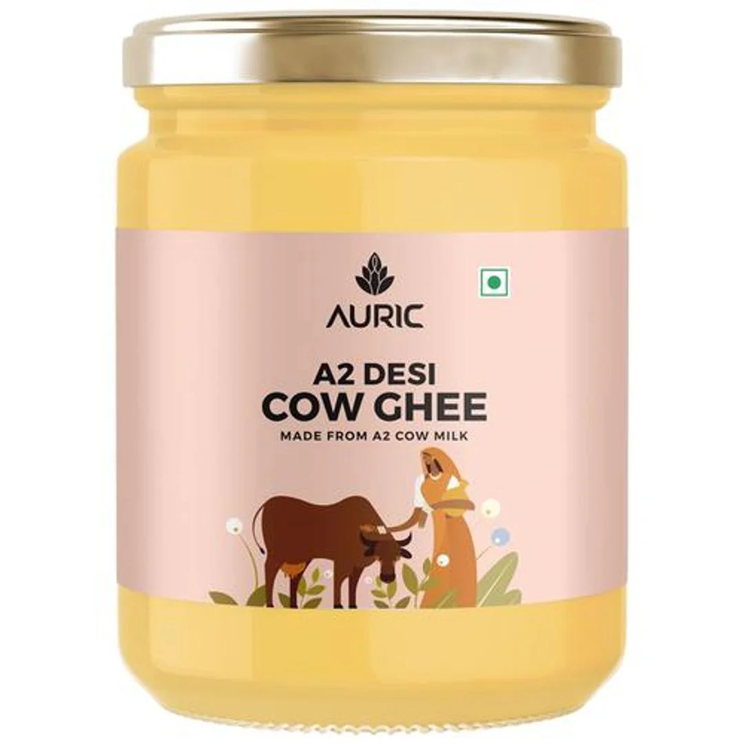 Auric A2 Desi Cow Ghee - Vedic Bilona Method, Traditional Curd Churned, 500 ml Glass Jar - image 2