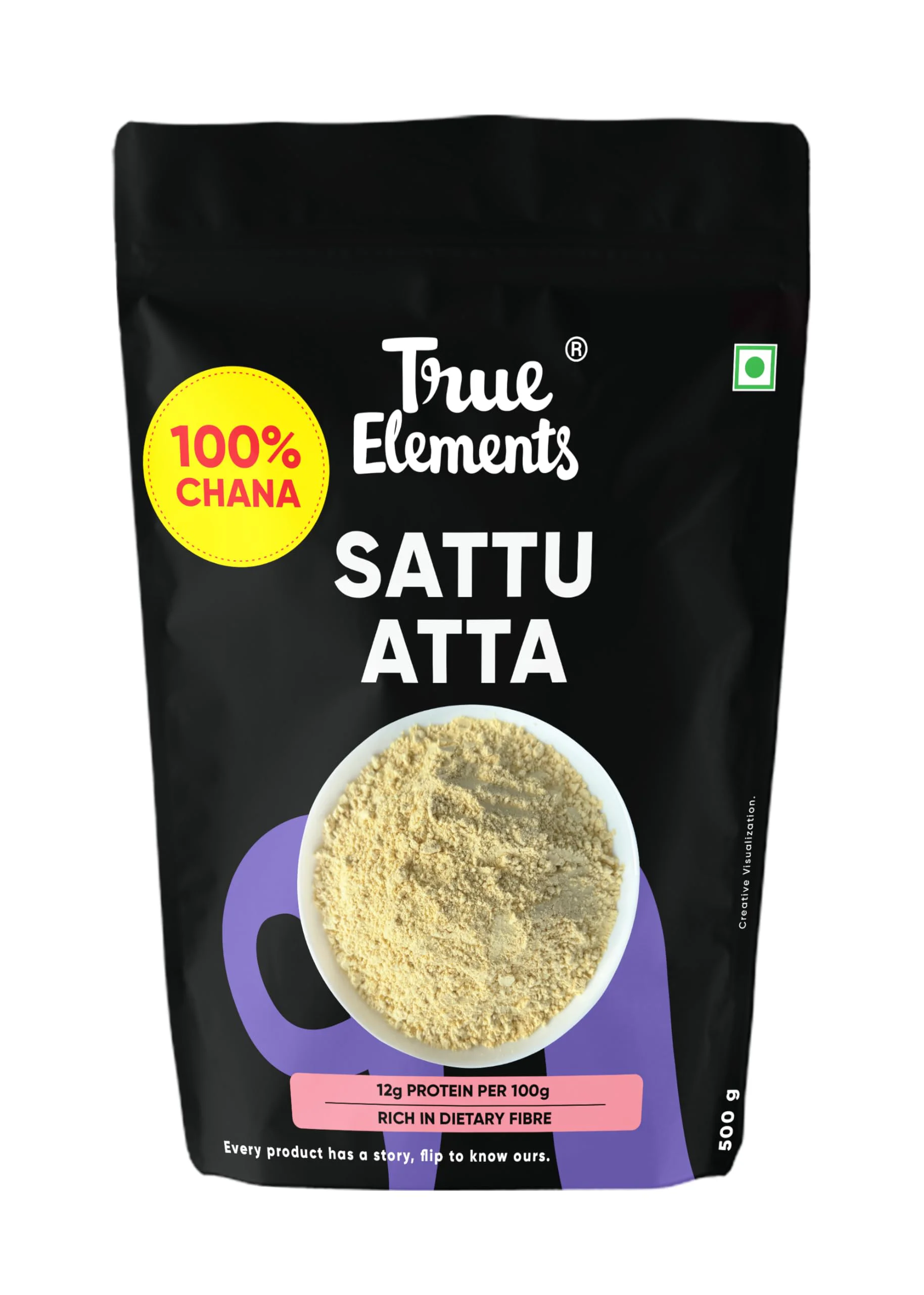 True Elements Sattu Atta 500gm - 100% Clean Chana Sattu Flour | High in Protein and Fibre | Natural and Gluten Free | Millet Whole Grains Organic - image 2