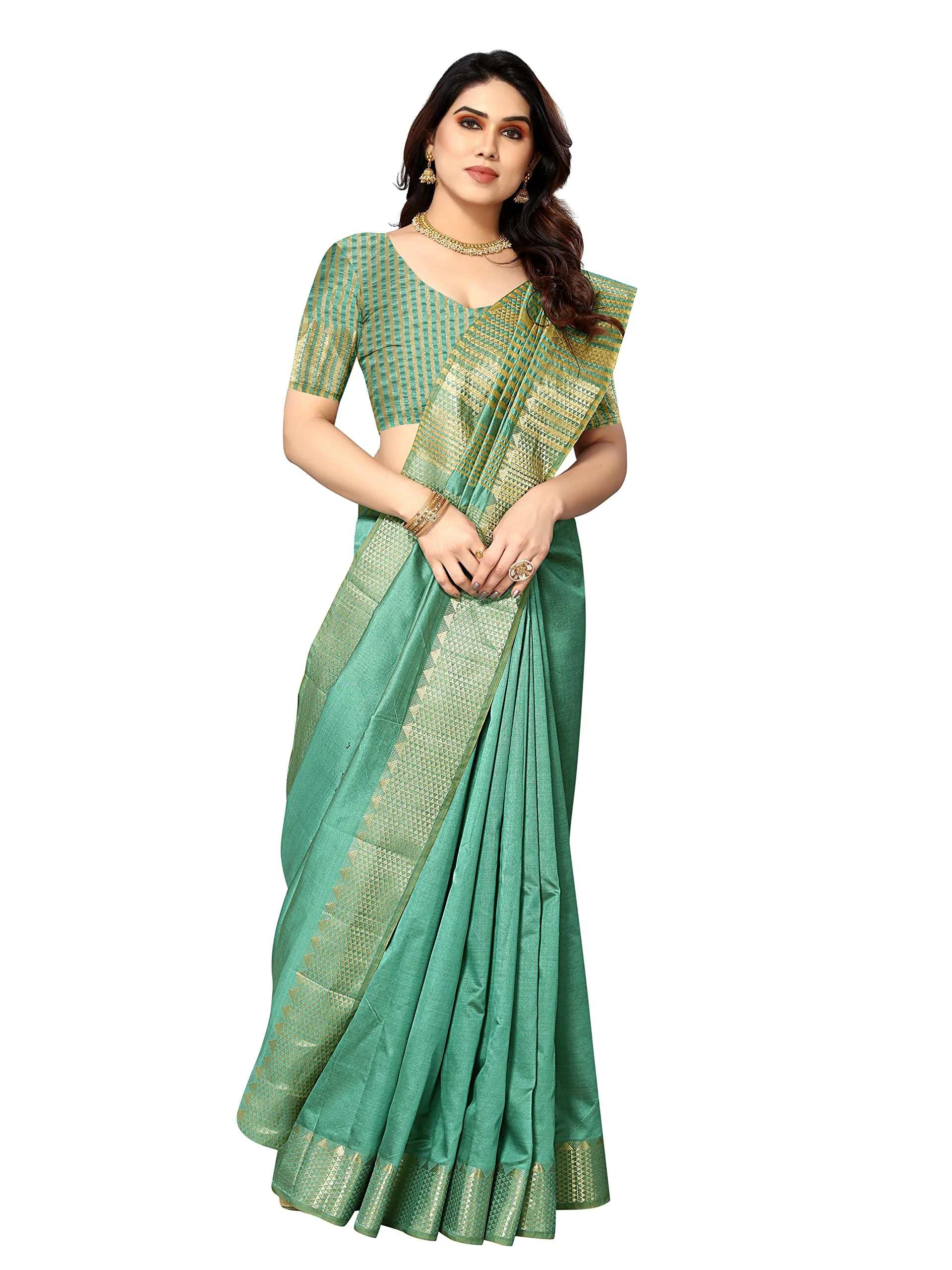 Sidhidata Women's Assam Silk Saree With Unstitched Blouse Piecee (Assam Seagreen_Seagreen_Free Size) - image 1