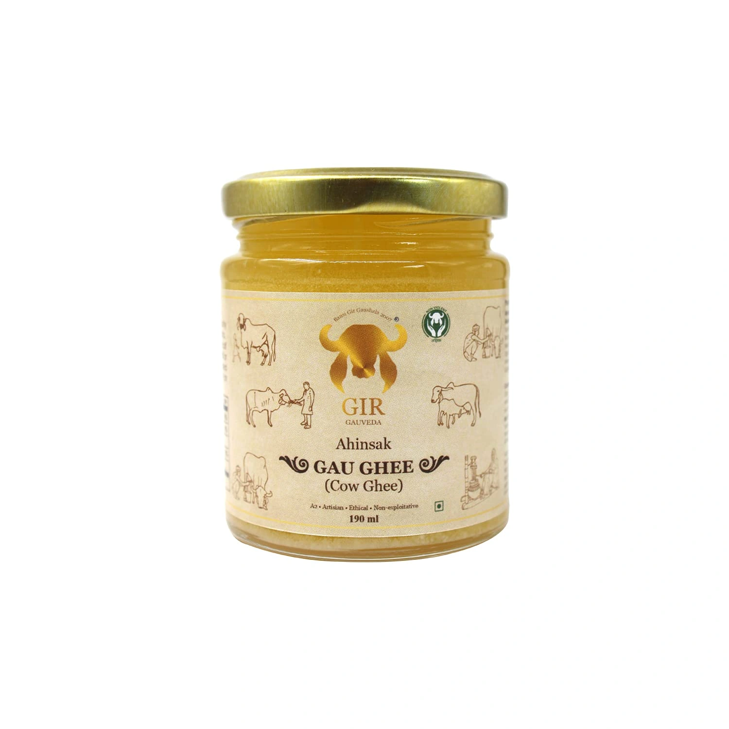 Gir Ahinsak Gau Ghee – Vedic, Ethical, Desi Pure Breed Gir Gaumata (A2), Bilona, Grass-Fed, Non-GMO – Good for Health, 190 ml - image 1