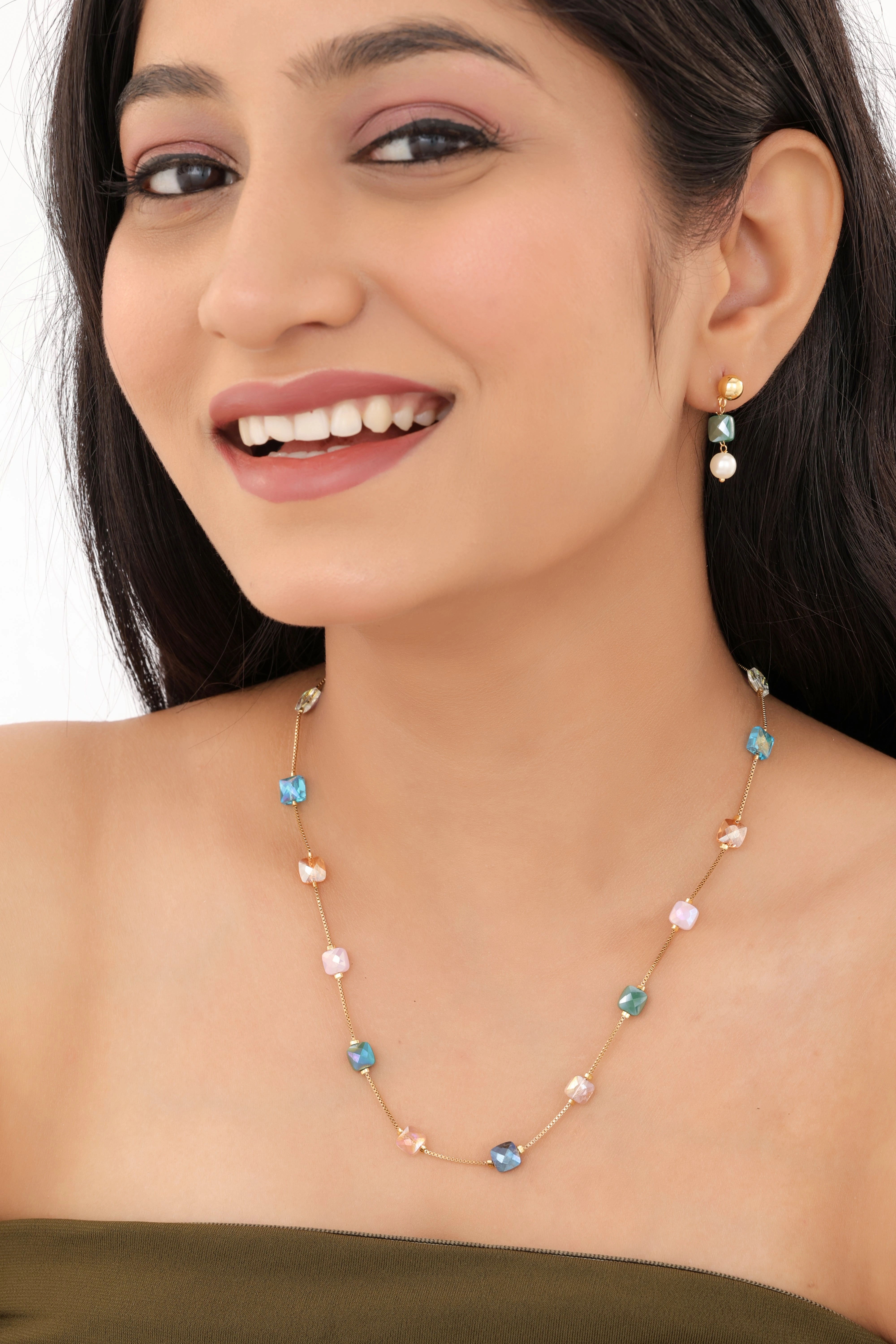 Fancy Mala With Earring Multi Colour High Gold Plated
