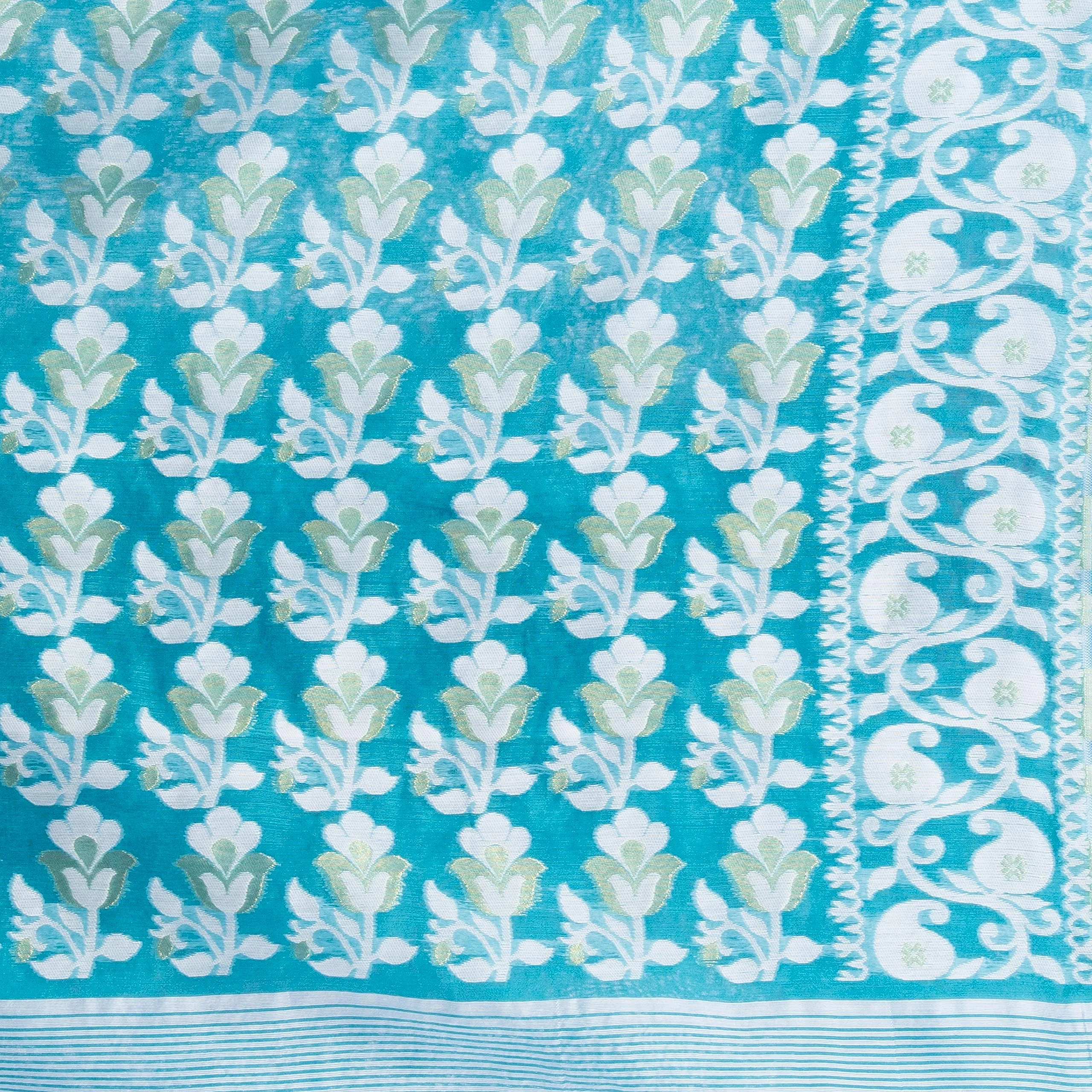 dB DESH BIDESH Women`s Resham Dhakai Jamdani Bengal Pure Cotton Handloom Saree Diamond Queen Design (Blue) - image 1