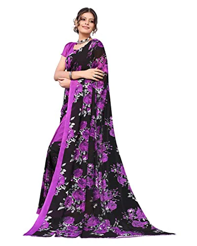 Tarshika Women's Violet Purple Floral Printed Georgette Saree with unstitched blouse piece(FLORAL VIOLET_W_Free Size) - image 2