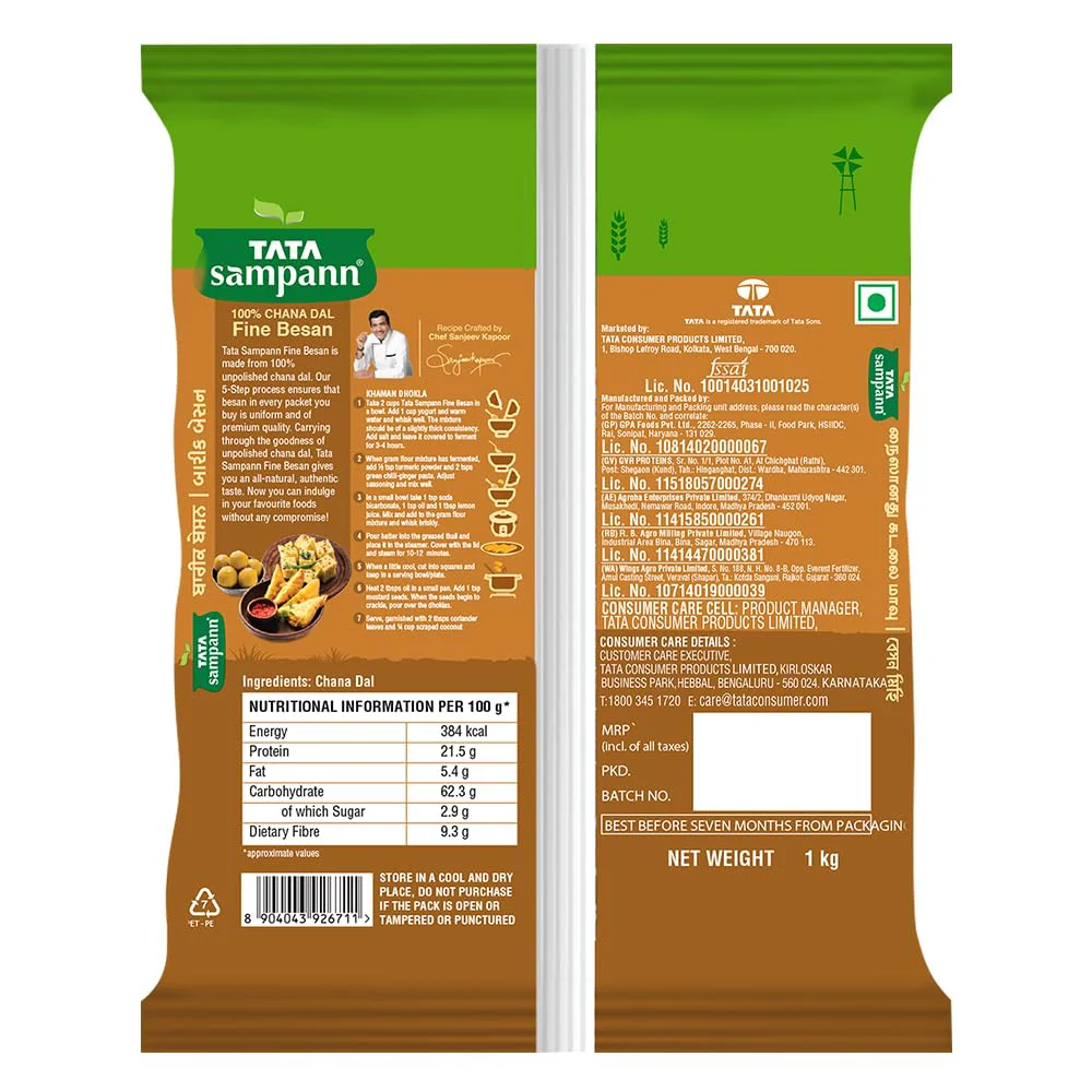 Tata Sampann 100% Chana Dal Fine Besan, Gram Flour, 1 Kg - image 2