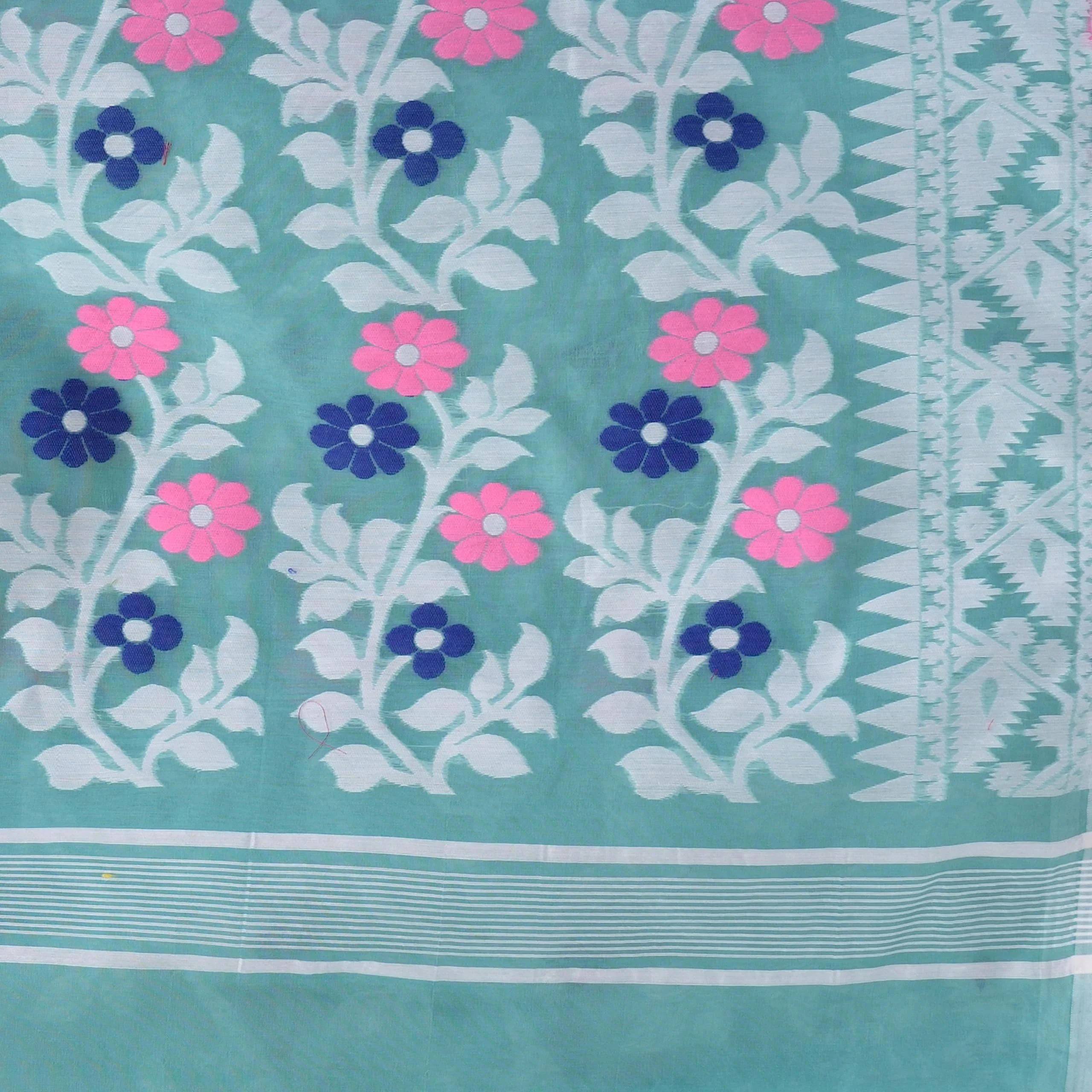 dB DESH BIDESH Women's Rangabati Resham Dhakai Jamdani Pure Cotton Handloom Saree Without Blouse Piece (Firoza, Multicolor) - image 2