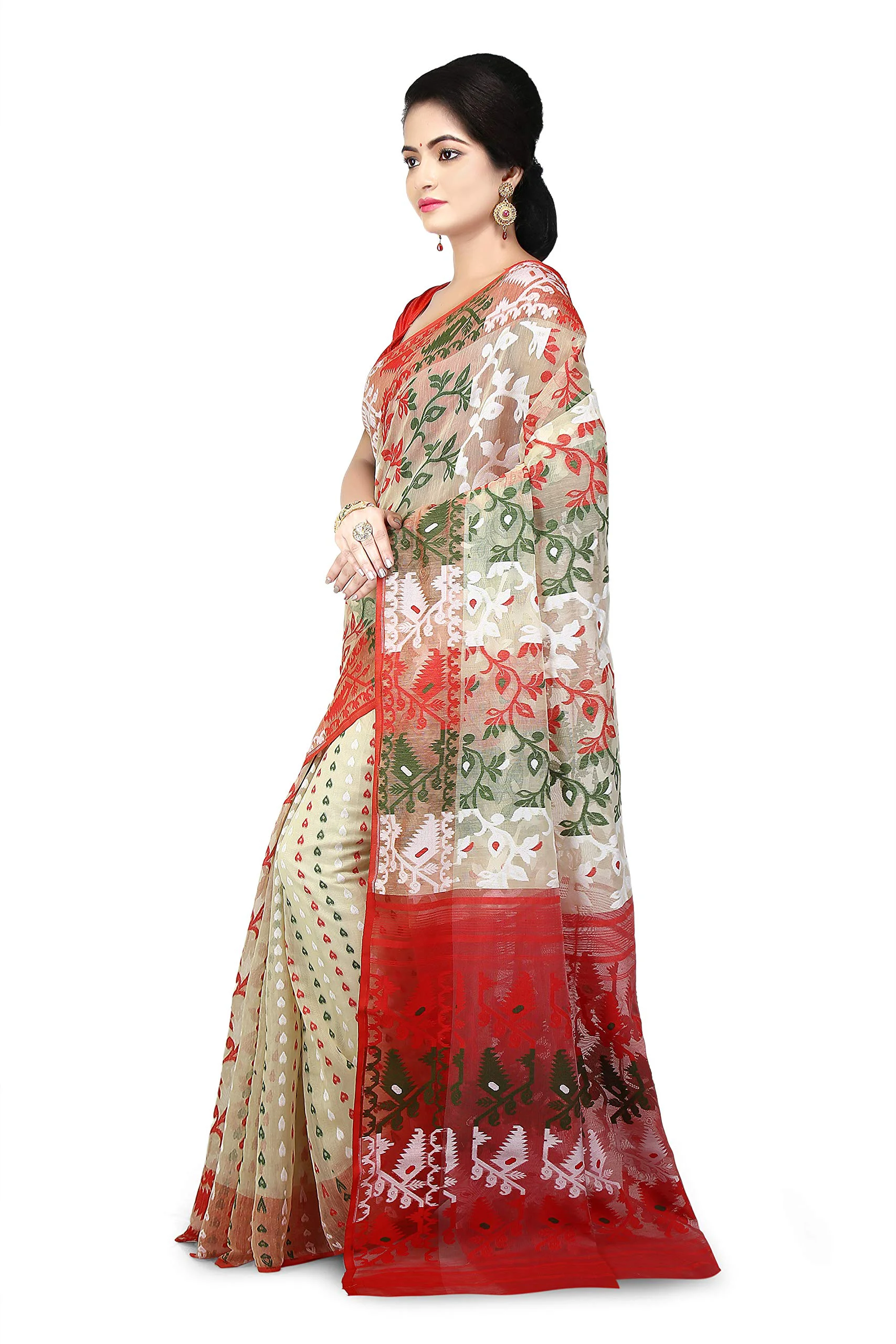 WoodenTant Women's Jamdani Cotton Silk Saree With Blouse Piece (SDJ25_Multicolored) - image 1