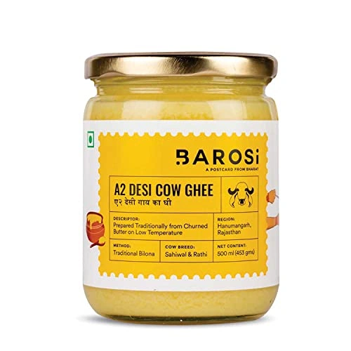 Barosi Premium A2 Cow Ghee 500 ml | A2 Danedar Desi Ghee | Churned from Curd with Bilona Method | Pure & Aromatic | Organic, Farm Made in Small Batches | Glass Jar Packing - image 2